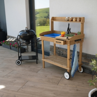 Záhradný pracovný stôl s umývadlom drevo/hnedá,  BARDY obr-3