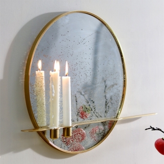 Zrkadlo so stojanom na 2 sviečky, patinované, zlatý kovový rám, HAREO TYP 2 obr-2