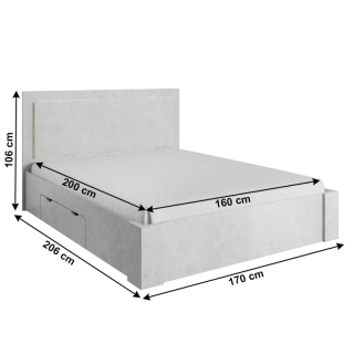 Manželská posteľ 160x200cm, úložný priestor, sivý betón, ALDEN obr-2