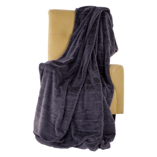 TEMPO-KONDELA SERGI, plyšová pruhovaná deka, tmavosivá, 150x200 cm obr-1