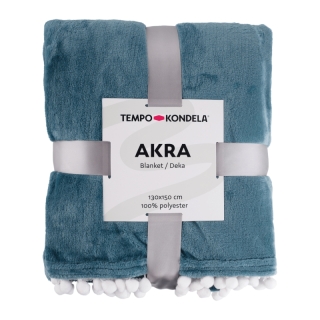 TEMPO-KONDELA AKRA, plyšová deka s brmbolcami, oceľová modrá, 130x150 cm obr-2
