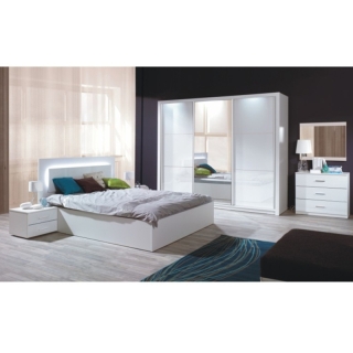 Manželská posteľ, 160x200, biela/ vysoký biely lesk HG, ASIENA obr-1