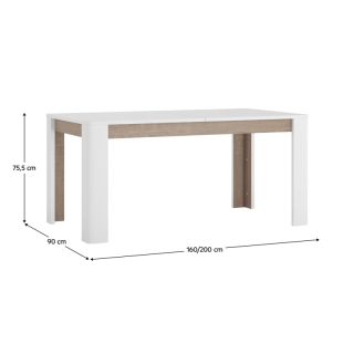 Jedálenský rozkladací stôl, biela extra vysoký lesk HG/dub sonoma tmavý truflový, 160-200x90 cm, LYNATET TYP 75 obr-1