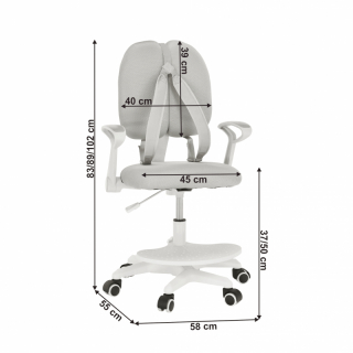 Rastúca stolička s podnožou a trakmi, sivá/biela, ANAIS obr-2