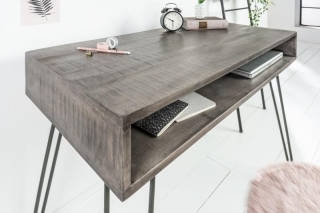 LuxD Dizajnový písací stôl Felix 100 cm, sivé mango obr-2