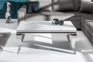 LuxD Dizajnový konferenčný stôl Rococo 100 cm strieborný - mramor obr-1