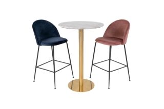Norddan Dizajnový okrúhly barový stôl Kane 70 cm imitácia mramoru / mosadz obr-1
