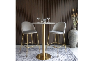 Norddan Dizajnový okrúhly barový stôl Kane 70 cm imitácia mramoru / mosadz obr-2