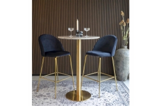 Norddan Dizajnový okrúhly barový stôl Kane 70 cm imitácia mramoru / mosadz obr-3