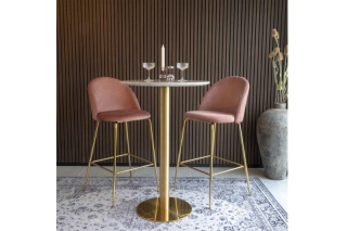 Norddan Dizajnový okrúhly barový stôl Kane 70 cm imitácia mramoru / mosadz obr-4