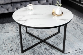 LuxD Dizajnový konferenčný stolík Latrisha 80 cm biely - vzor mramor