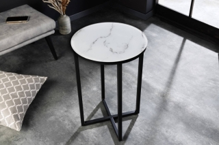 LuxD Dizajnový odkladací stolík Latrisha 40 cm biely - vzor mramor