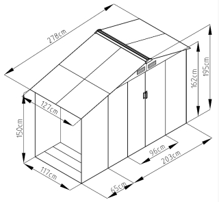 Záhradný domček plocha 278 x 127 cm (šedá) obr-3