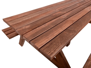 Masívny drevený pivný set so sklopnými lavicami 180 cm (morený) obr-4