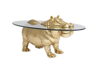 Hippo konferenčný stolík zlatý / sklo