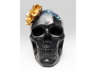 Flower Skull dekorácia lebka čierna/zlatá