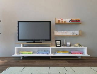 ASIR Obývacia stena AYAZ biela, teak obr-2