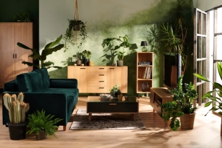 KONSIMO Konferenčný stolík FRISK sklenená doska dub čierny 90 x 35 x 60 cm obr-1