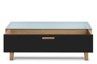 KONSIMO Konferenčný stolík FRISK sklenená doska dub čierny 90 x 35 x 60 cm obr-2