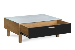 KONSIMO Konferenčný stolík FRISK sklenená doska dub čierny 90 x 35 x 60 cm obr-3