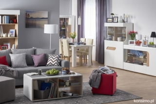 KONSIMO Konferenčný stolík AVERO police dub biela 112 x 47 x 60 cm obr-1