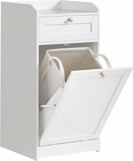 VASAGLE Kúpeľňová skrinka s výklopným košom na bielizeň biela obr-1