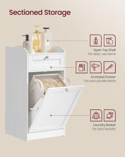 VASAGLE Kúpeľňová skrinka s výklopným košom na bielizeň biela obr-3