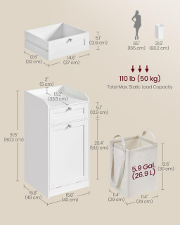 VASAGLE Kúpeľňová skrinka s výklopným košom na bielizeň biela obr-4