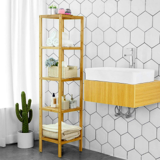 SONGMICS Bambusový regál 5 políc prírodný 33x146 cm obr-1