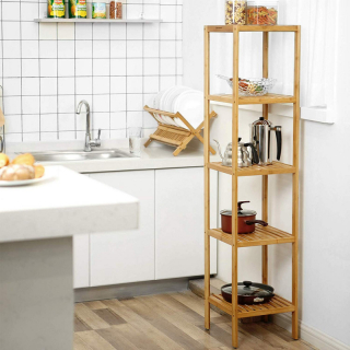 SONGMICS Bambusový regál 5 políc prírodný 33x146 cm obr-2
