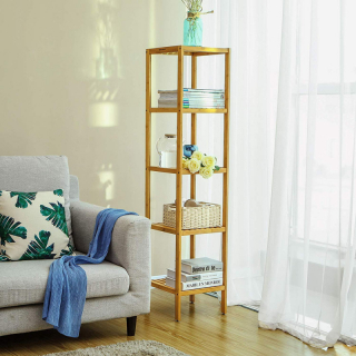 SONGMICS Bambusový regál 5 políc prírodný 33x146 cm obr-3