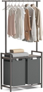 VASAGLE Kôš na bielizeň s vešiakom sivý obr-3