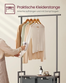 VASAGLE Kôš na bielizeň s vešiakom sivý obr-4