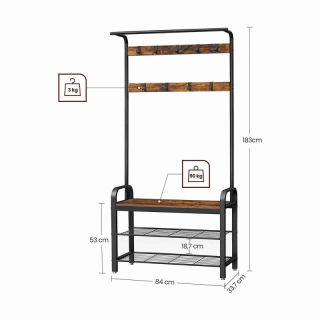 VASAGLE Vešiak do predsiene s botníkom 84 x 183 x 34 cm obr-4