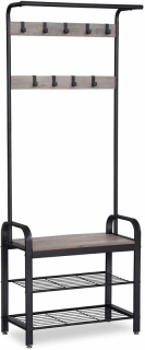 VASAGLE Predsieňový vešiak s botníkom sivé drevo 72 x 183 x 34 cm obr-1