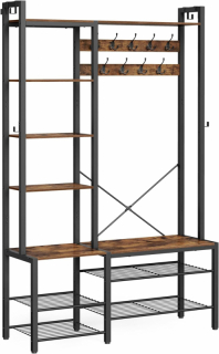 VASAGLE Vešiak do predsiene s držiakom na topánky a policami 120 x 190 x 40 cm hnedý obr-1