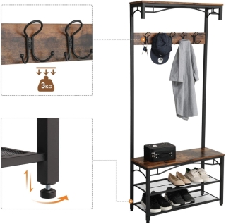 VASAGLE Vešiak na kabáty s botníkom vidiecky 80x179 cm obr-4