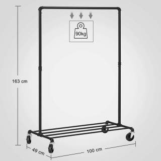 SONGMICS Stojan na šaty pojazdný v priemyselnom dizajne 90 Kg obr-4