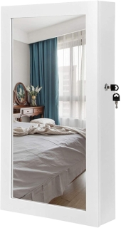 SONGMICS Závesná šperkovnica so zrkadlom biela 37 x 67 x 10 cm obr-2