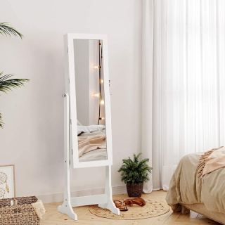SONGMICS Šperkovnica so zrkadlom voľne stojaca biela 41 x 151 cm obr-2