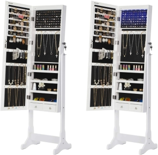SONGMICS Šperkovnica so zrkadlom voľne stojaca biela 41 x 151 cm obr-3