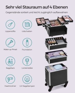 SONGMICS Kozmetický kufor na kolieskach čierny kopolymér obr-3