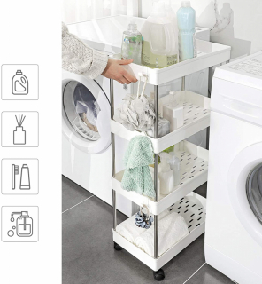 SONGMICS Pojazdný vozík 4 police biely 22 x 86 x 40 cm obr-3