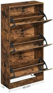 VASAGLE Výklopný regál na topánky 60x24x120cm hnedý obr-3