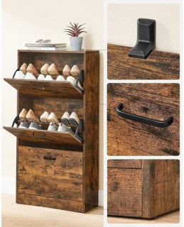 VASAGLE Výklopný regál na topánky 60x24x120cm hnedý obr-4