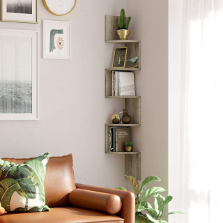 VASAGLE Nástenná rohová polica sivé drevo obr-4