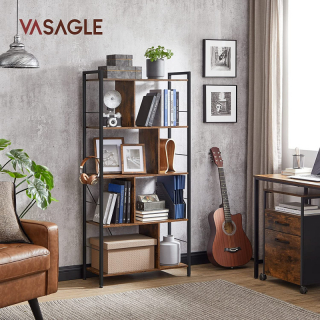 VASAGLE Policový regál 74x30x150cm čierny rustikálny obr-2