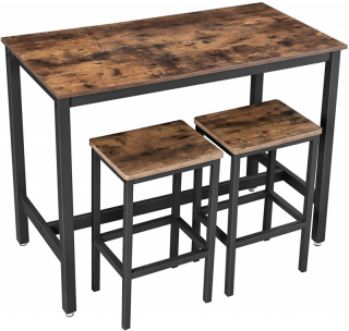 VASAGLE Barový stôl s dvoma stoličkami hnedý 120 x 60 cm obr-1
