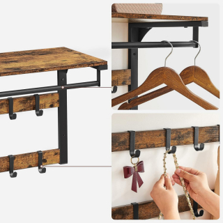 SONGMICS Nástenný regál s 10 odnímateľnými háčikmi obr-3