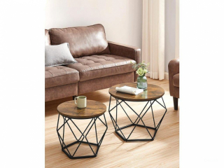 VASAGLE Súprava dvoch konferenčných stolíkov s okrúhlou doskou hnedá